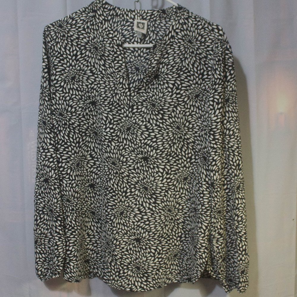 Anne Klein Black and White Print Women's Blouse Size Large